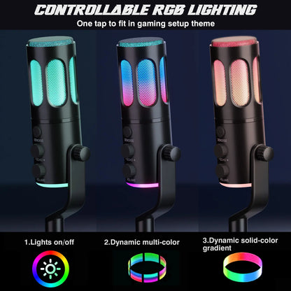 Facmogu SU8 USB XLR Condenser Gaming Microphone for Live Streaming and Podcasting with Mute, Gain, and RGB Controls - Ideal for Game Streaming, Recording Studios, and Online Communication