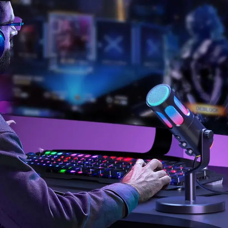 Facmogu SU8 USB XLR Condenser Gaming Microphone for Live Streaming and Podcasting with Mute, Gain, and RGB Controls - Ideal for Game Streaming, Recording Studios, and Online Communication