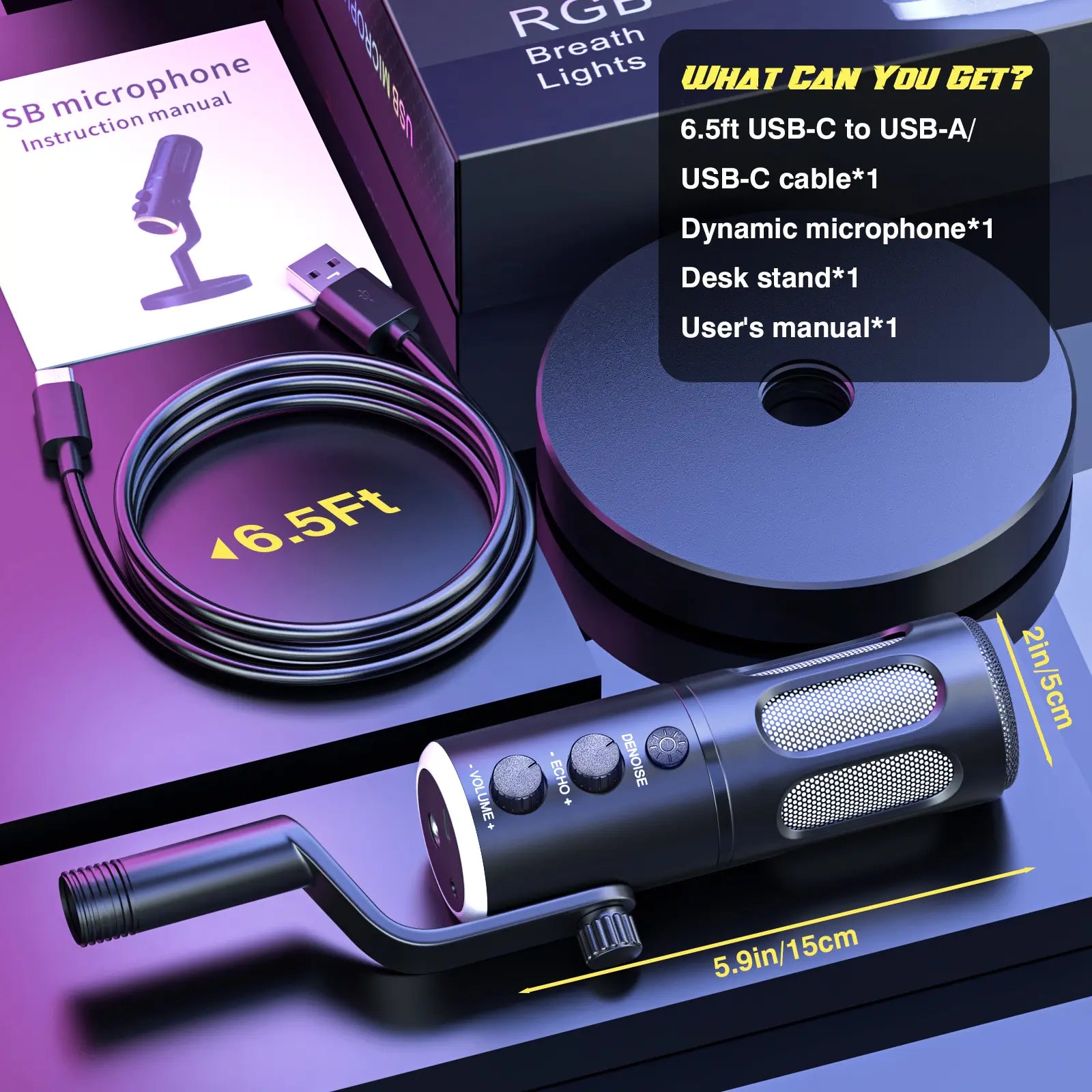Facmogu SU8 USB XLR Condenser Gaming Microphone for Live Streaming and Podcasting with Mute, Gain, and RGB Controls - Ideal for Game Streaming, Recording Studios, and Online Communication