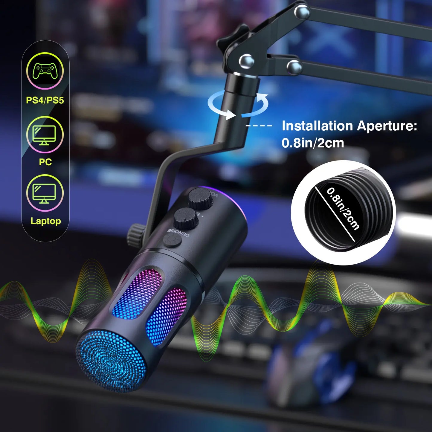 Facmogu SU8 USB XLR Condenser Gaming Microphone for Live Streaming and Podcasting with Mute, Gain, and RGB Controls - Ideal for Game Streaming, Recording Studios, and Online Communication